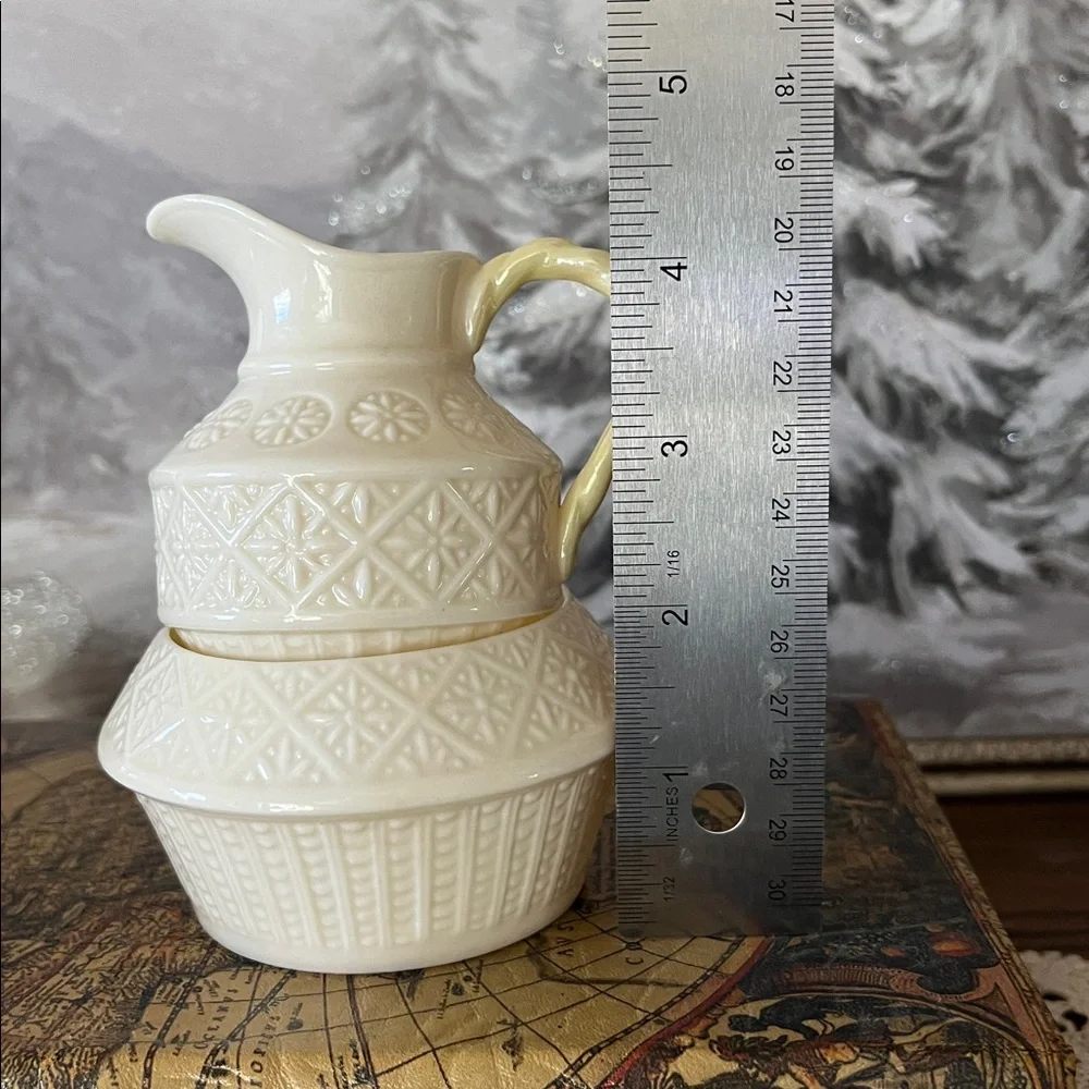 Vintage Belleek Ireland Creamer & Sugar Set | Embossed Basketweave Creamware